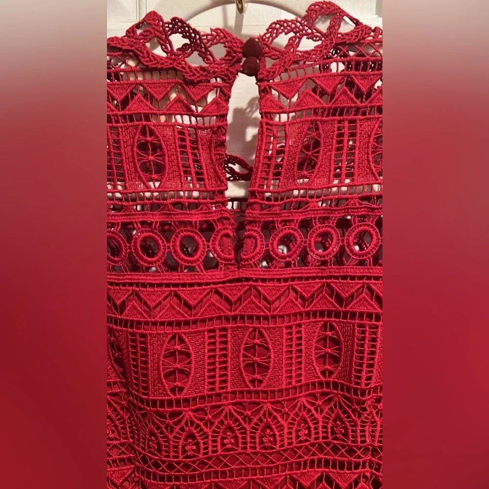 Anthro Moulinette Soeurs Red Lace Peplum Blouse Size 4 NWOT
